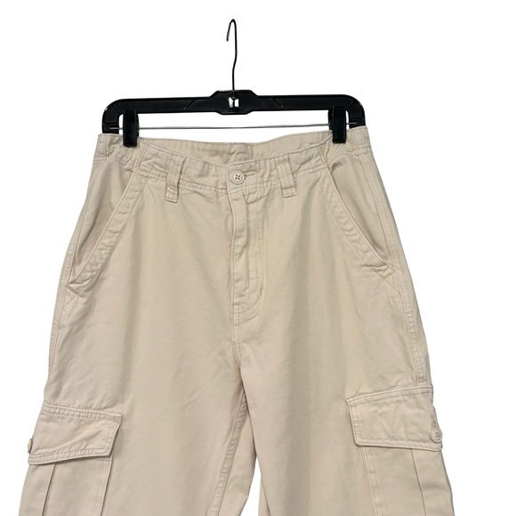 John Galt Brandy Melville Hi-Rise Wide Leg Cargo Denim Pants Off White - Picture 3 of 13